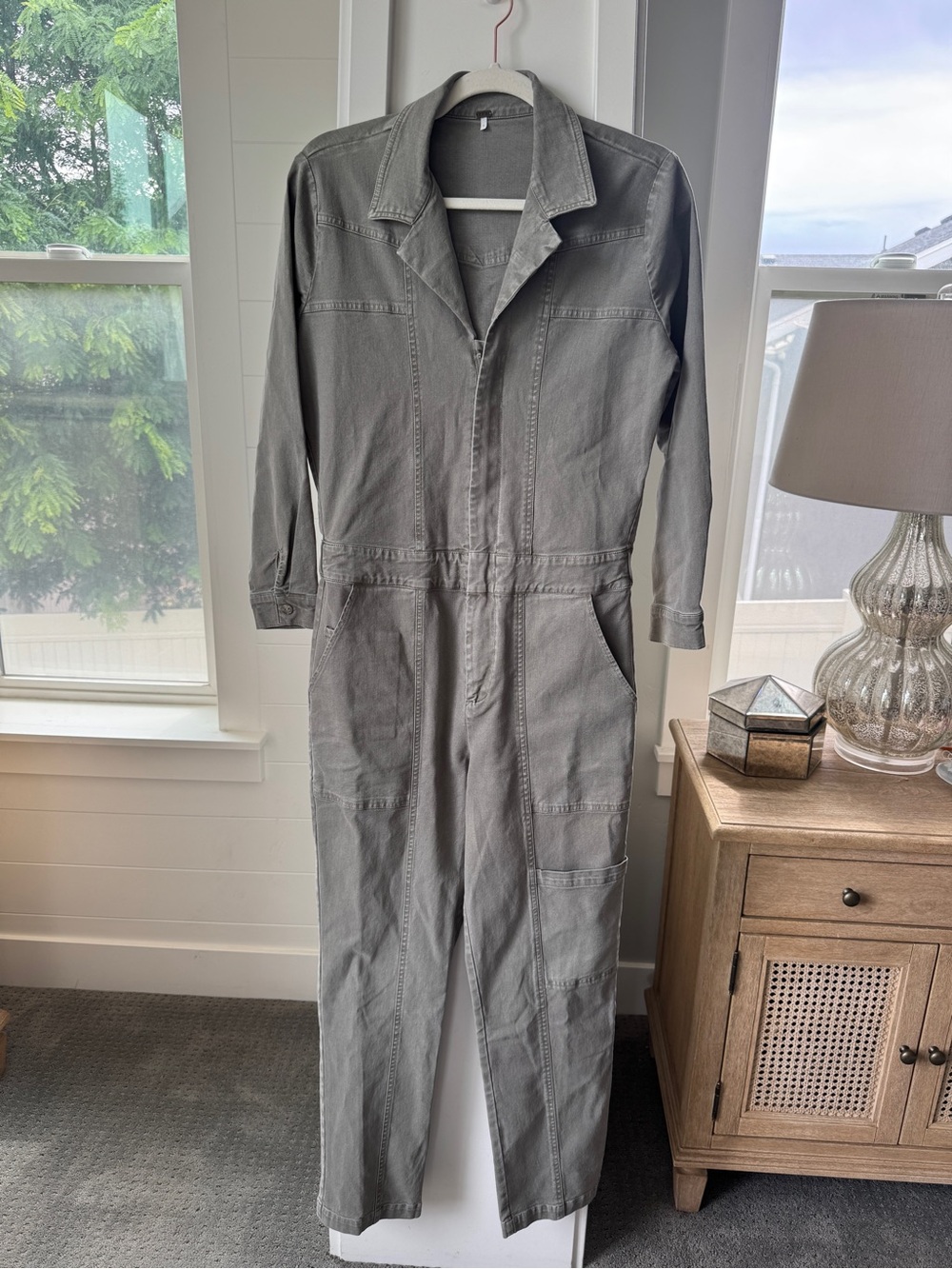 YFB Young Fabulous & Broke Olive Utility Jumpsuit Small Zip Front Stretch